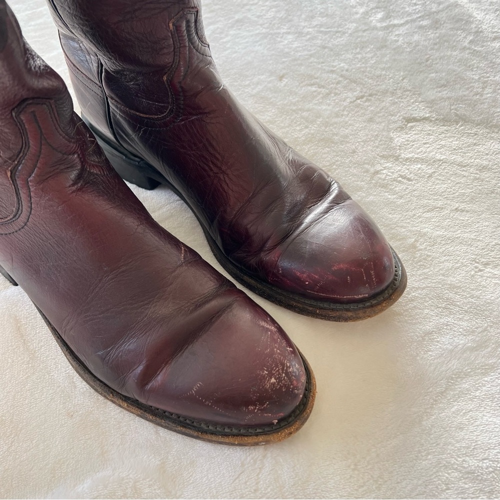 Lucchese Men’s Black Cherry Lonestar Calfskin Roper Cowboy Boots - Picture 10 of 14